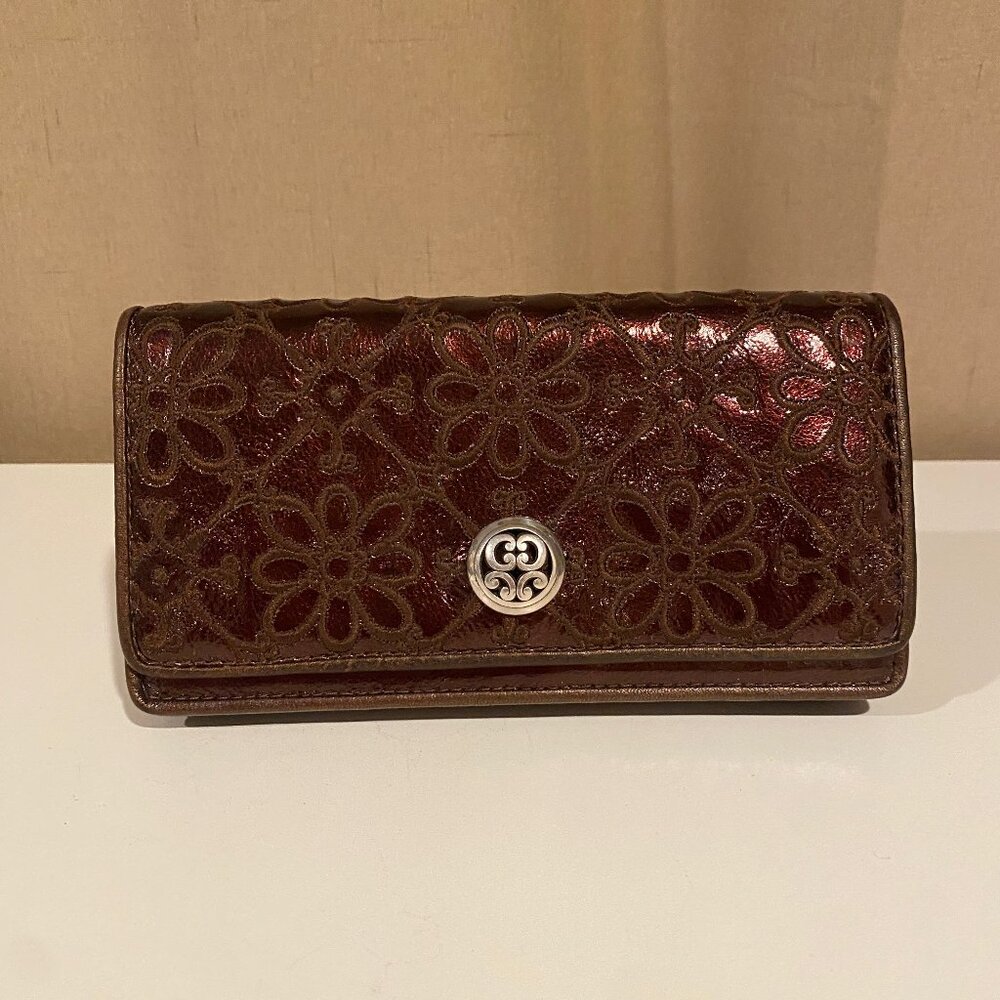 Brighton Brown Copper Iridescent Floral Clutch Wallet 7.5"x4" No Strap